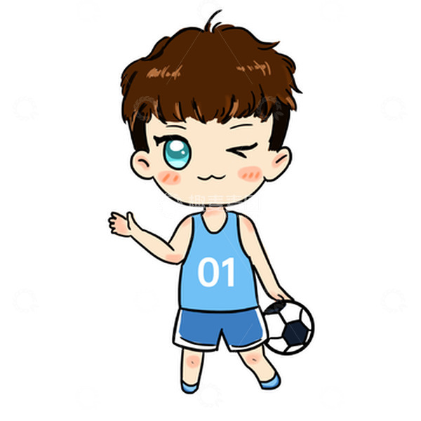源文件下载【趣麦麦图】卡通男生踢足球打招呼手绘图