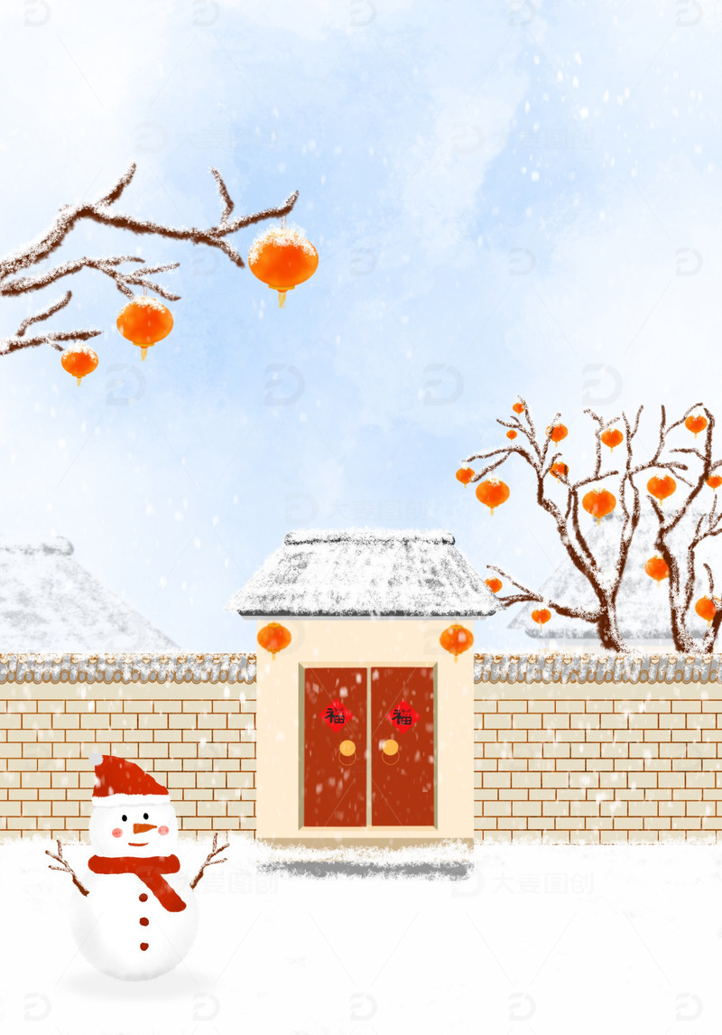 冬天春节背景手绘