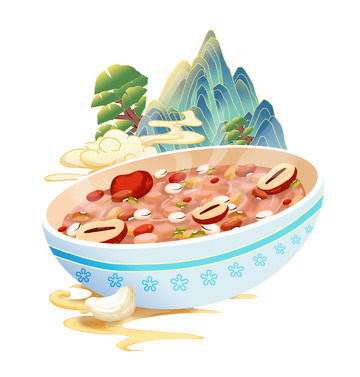 墨绿色中国风腊八节腊八粥手绘插画