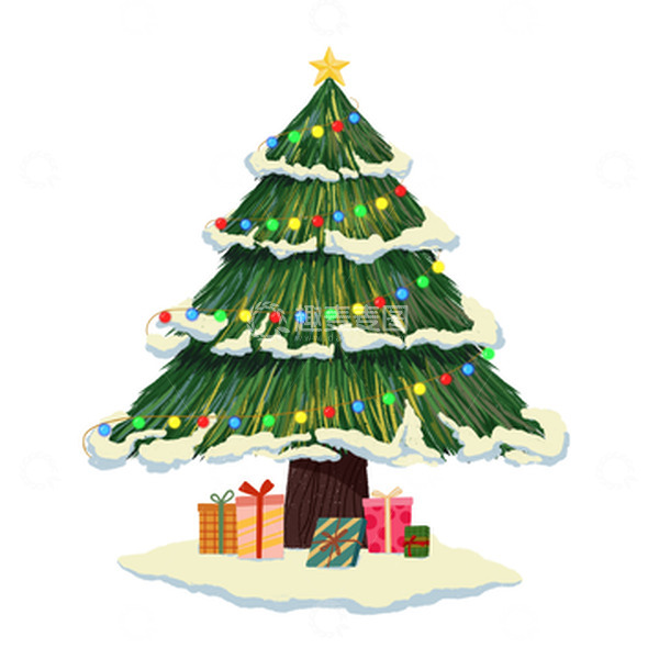 源文件下载【趣麦麦图】圣诞节雪地圣诞树礼物手绘