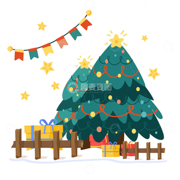 源文件下载【趣麦麦图】-卡通可爱圣诞节庆典礼物装饰插画