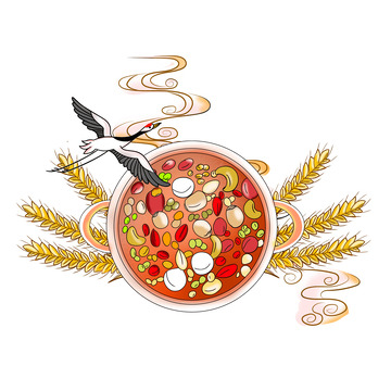 手绘插画仙鹤腊八粥腊八节古风插画