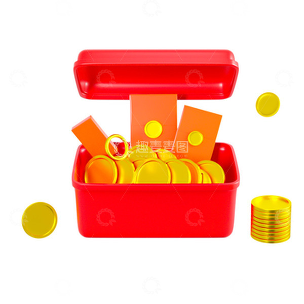 源文件下载【趣麦麦图】红色春节过年元旦金币箱3D元素
