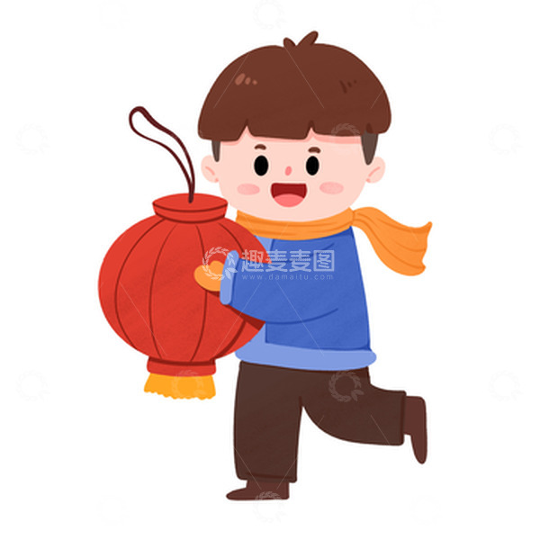 源文件下载【趣麦麦图】-2023年新年元旦抱灯笼男孩手绘图
