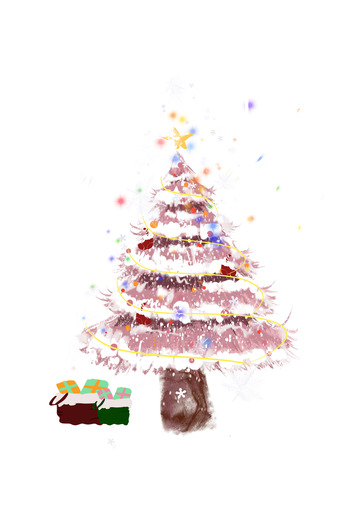 粉色浪漫冬天圣诞树手绘图