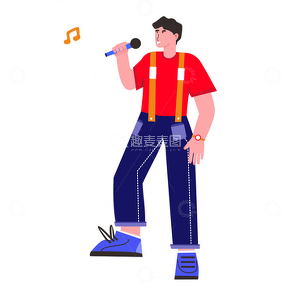 源文件下载【趣麦麦图】卡通可爱时尚扁平唱歌男孩矢量画