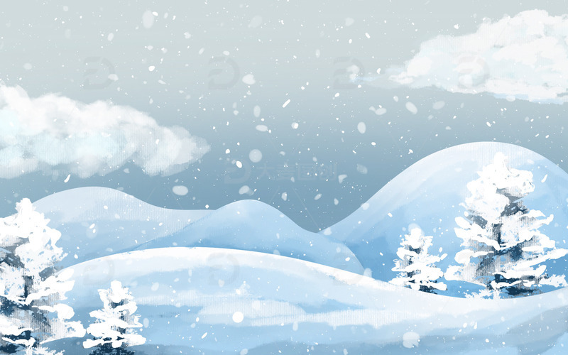 手绘简约冬天下雪大雪户外雪景素雅背景