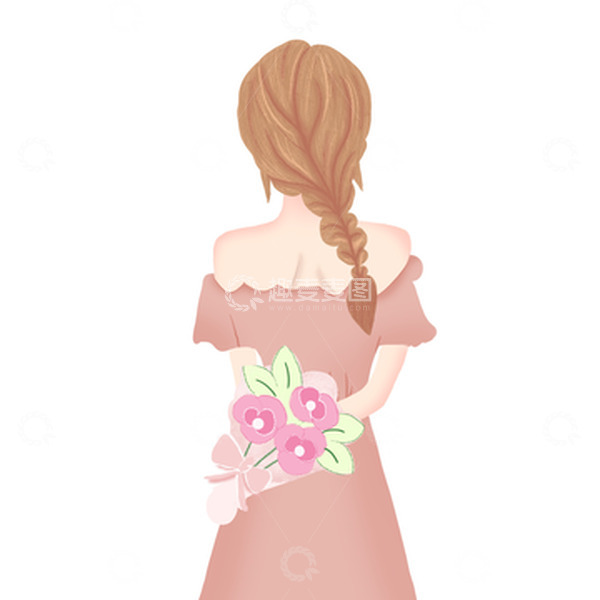 源文件下载【趣麦麦图】粉色插画小清新背影女孩手绘