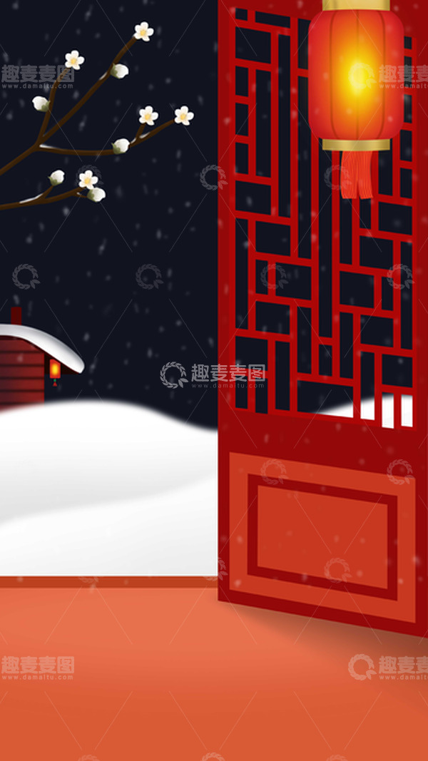 源文件下载【趣麦麦图】-手绘卡通红色冬天春节背景