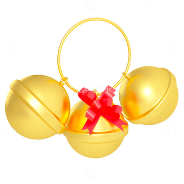 源文件下载【趣麦麦图】黄金金属蝴蝶结圣诞节铃铛3D元素