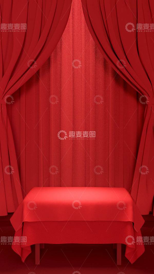 源文件下载【趣麦麦图】-红色年会布舞台3D元素