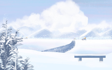 意境唯美冬天户外雪景雪山树背景