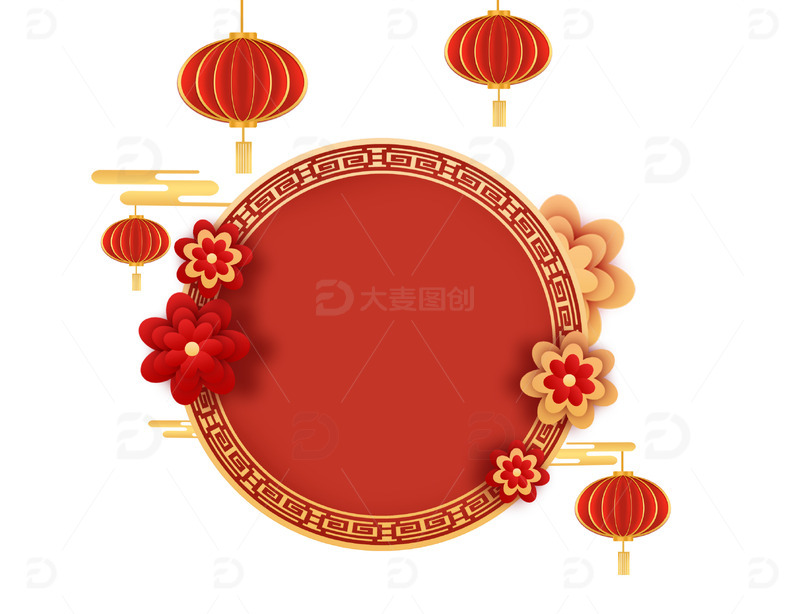 新年元旦剪纸花朵装饰边框