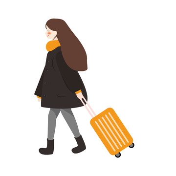 卡通寒假春运回家女孩