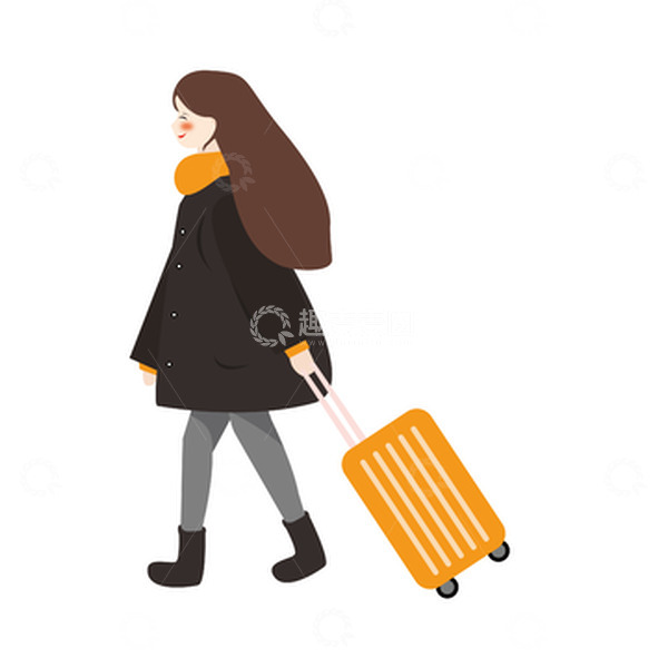 源文件下载【趣麦麦图】卡通寒假春运回家女孩