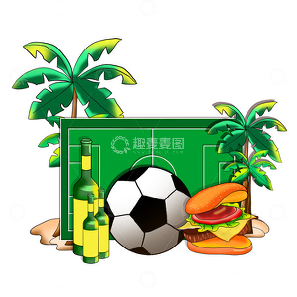 源文件下载【趣麦麦图】手绘世界杯足球啤酒汉堡包手绘插画