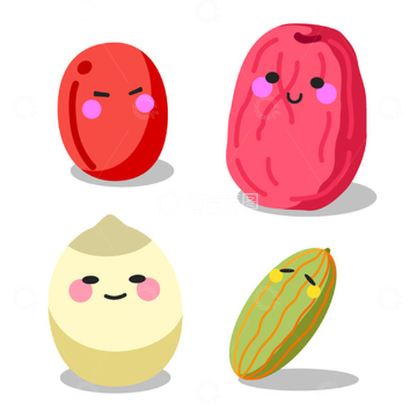 源文件下载【趣麦麦图】卡通腊八粥红豆红枣莲子葡萄干矢量图