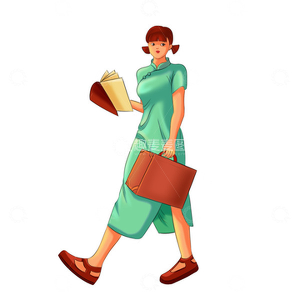 源文件下载【趣麦麦图】中国风国潮古典民国读书旗袍女孩