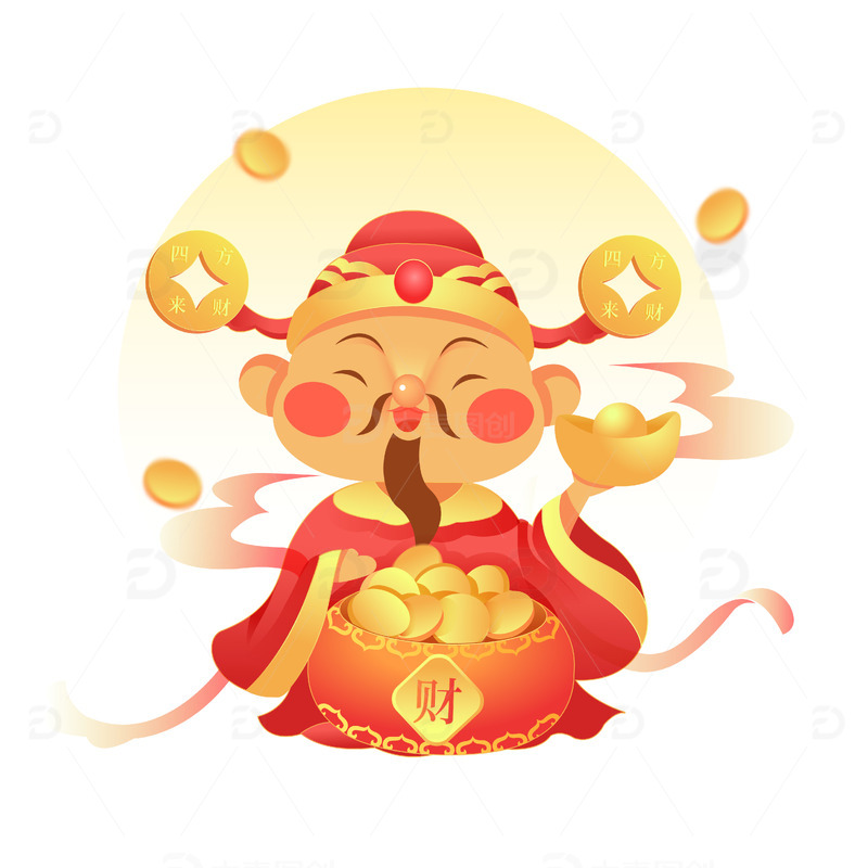 中国风国潮春节财神年俗插画