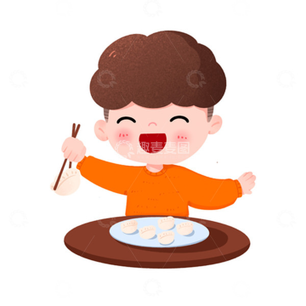 源文件下载【趣麦麦图】男孩过新年吃饺子元素
