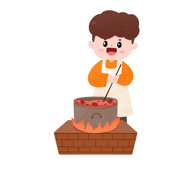 腊八熬煮腊八粥男孩手绘图