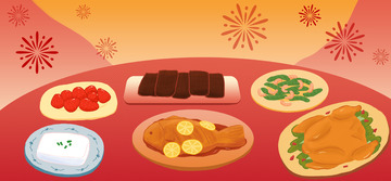年夜饭团圆手绘背景图