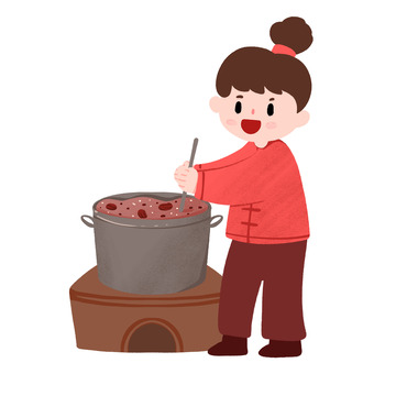 腊八女孩熬煮腊八粥手绘图