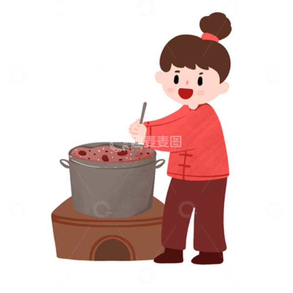 源文件下载【趣麦麦图】腊八女孩熬煮腊八粥手绘图