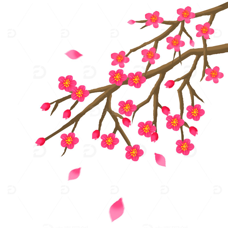 源文件下载【趣麦麦图】粉色小清新枝头繁花落花