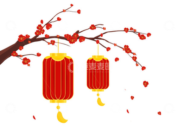 源文件下载【趣麦麦图】红色中国风梅花灯笼元素