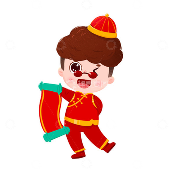 源文件下载【趣麦麦图】元旦男孩拿着对联欢庆免抠元素