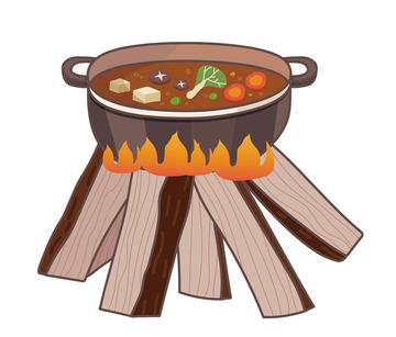 户外篝火美食柴火汤铁锅