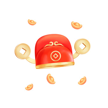 红色春节财神帽手绘图