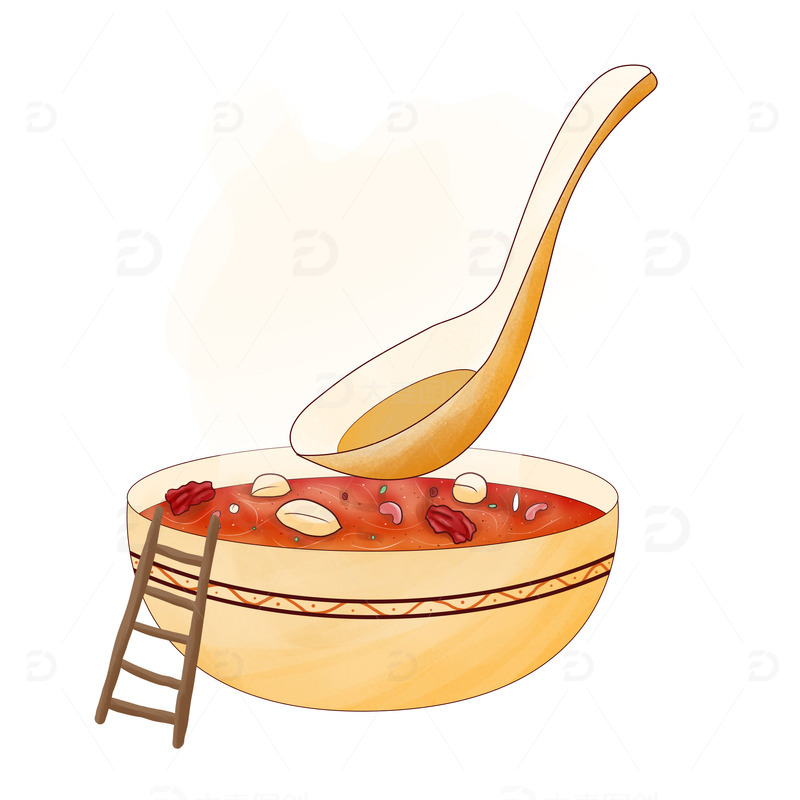 手绘腊八节腊八粥梯子勺子装饰美食元素