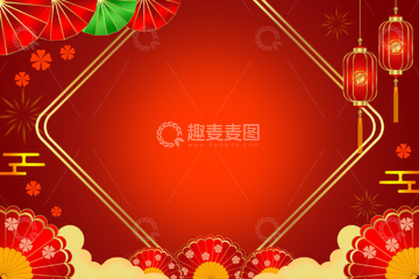 源文件下载【趣麦麦图】喜庆红色春节背景灯笼扇面烟花