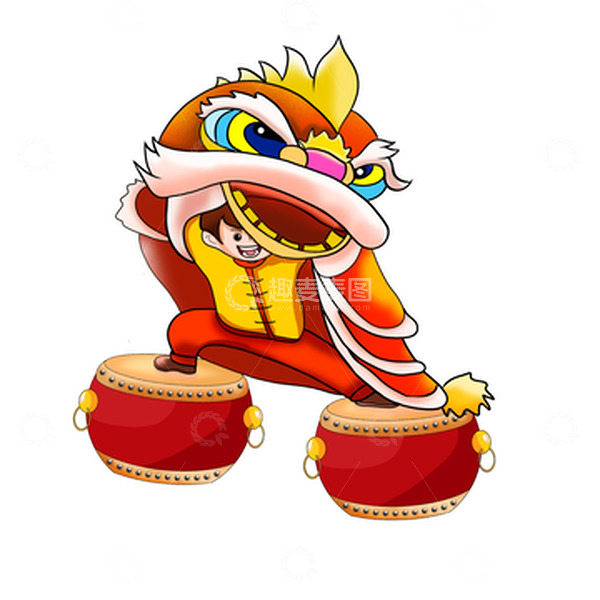 源文件下载【趣麦麦图】-新年喜庆舞狮杂耍文创插画元旦手绘新春