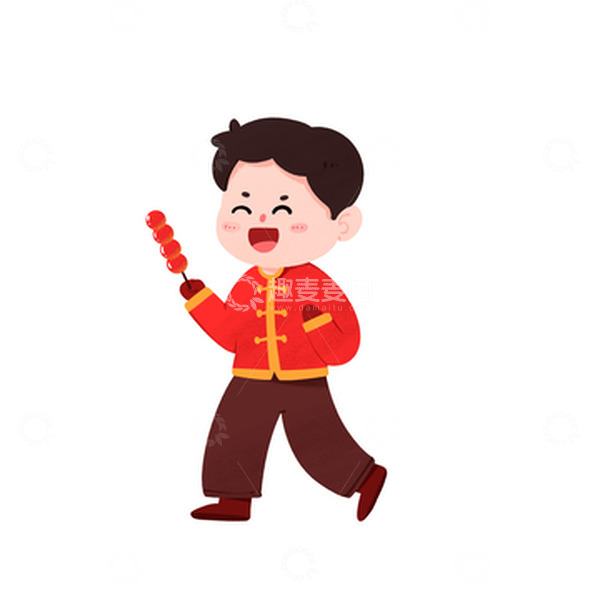 源文件下载【趣麦麦图】元旦喜迎新年男孩开心吃冰糖葫芦手绘图