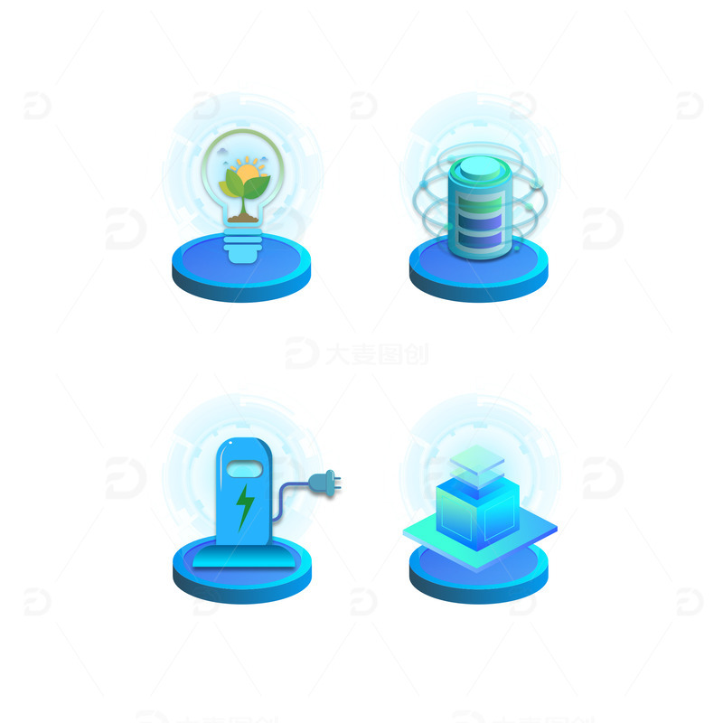 源文件下载【趣麦麦图】-蓝色新能源电池充电3d科技底座