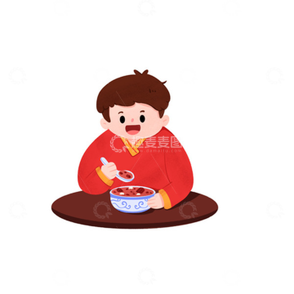 源文件下载【趣麦麦图】腊八男孩吃腊八粥手绘图