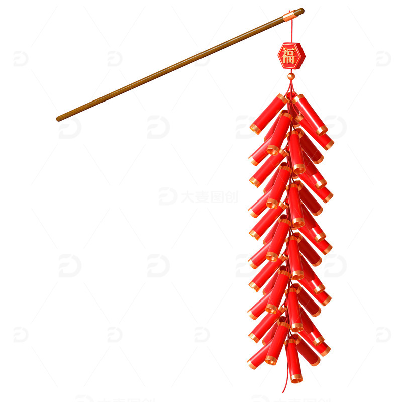 红色3D春节元旦过年元素鞭炮爆竹