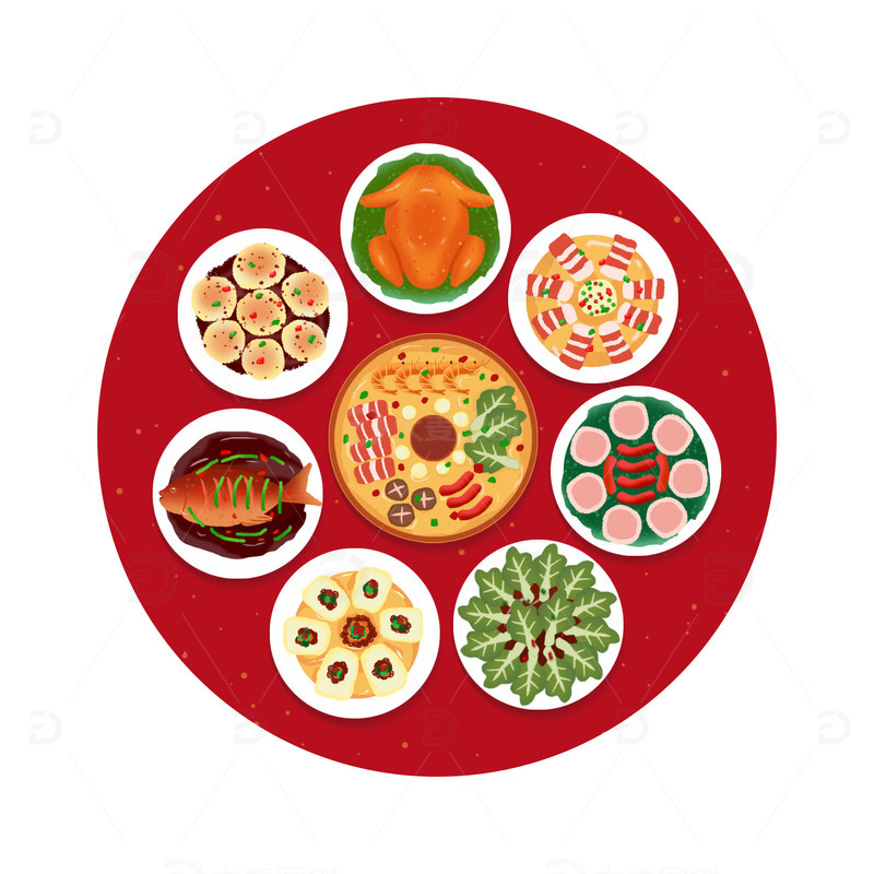 红色喜庆春节背景过年团圆饭年夜饭