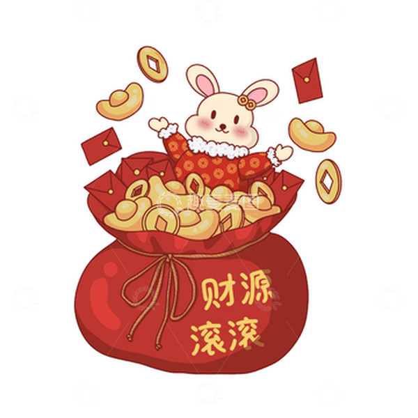 源文件下载【趣麦麦图】新年兔子金元宝金钱袋