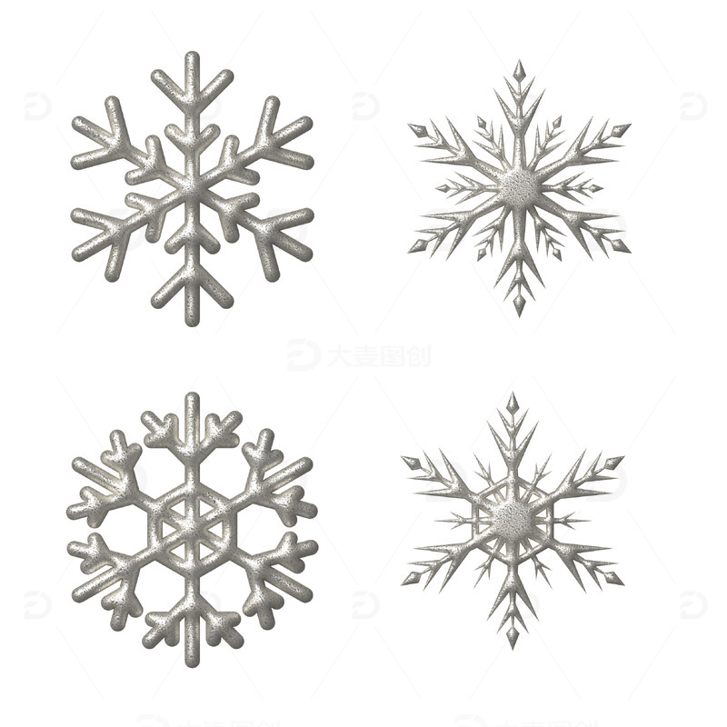 银白色3D雪花元素