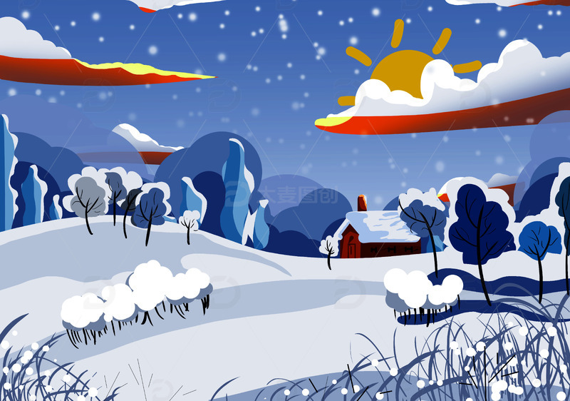 蓝色冬天户外下雪背景