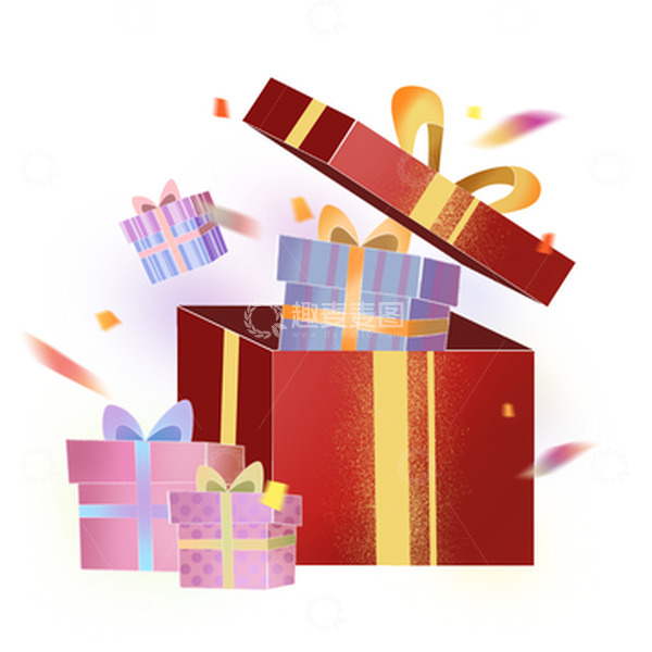 源文件下载【趣麦麦图】红色电商礼盒彩带促销