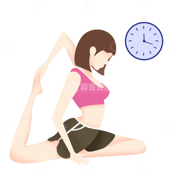 源文件下载【趣麦麦图】短发女孩瑜伽扁平插画