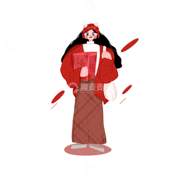 源文件下载【趣麦麦图】手绘卡通人物可爱女孩喜庆春节元旦贺喜