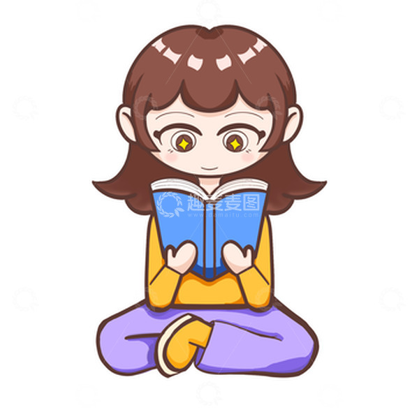 源文件下载【趣麦麦图】手绘卡通读书少女