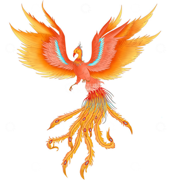 源文件下载【趣麦麦图】橙色国风国潮凤凰手绘图