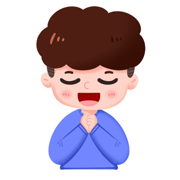 卡通手绘蓝衣男孩许愿免抠元素